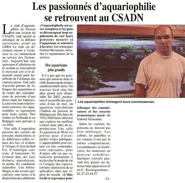 Démocrate vernonnais du 29 août 2001 - Les passionnés d'aquariophilie se retrouvent au CSADN