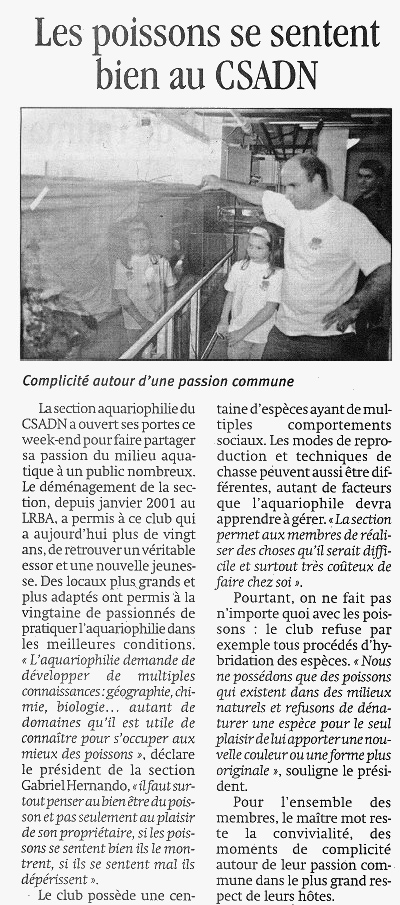 Paris Normandie du 24 octobre 2003 - Les poissons se sentent bien au CSADN