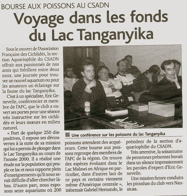 Démocrate vernonnais du 7 avril 2004 - Voyage dans les fonds du lac Tanganyika
