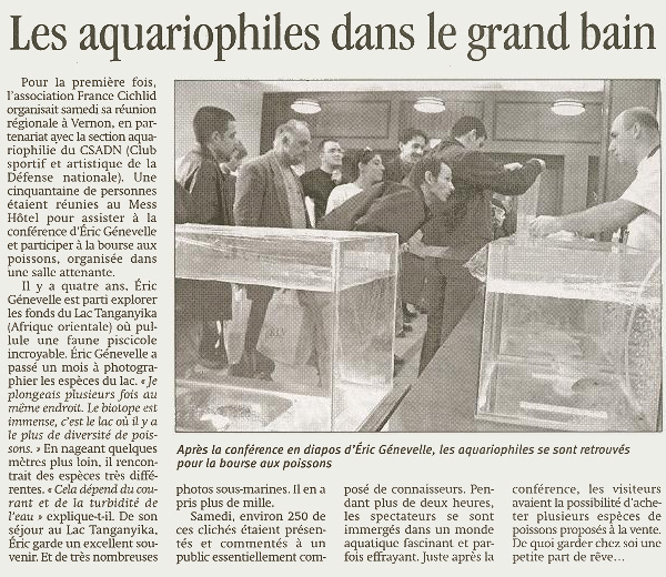 Paris Normandie du 8 avril 2004 - Les aquariophiles dans le grand bain