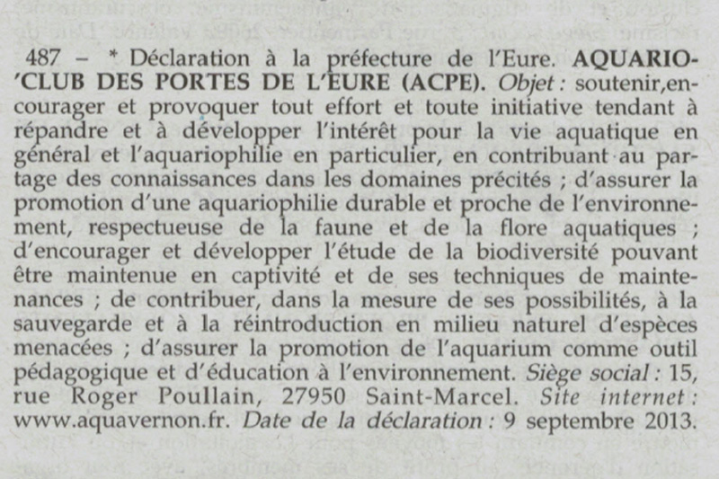 Journal Officiel de la République Française du 28 septembre 2013 - Déclaration de l'ACPE à la préfecture de l'Eure